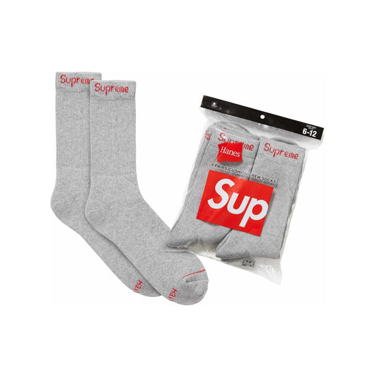 Supreme Hanes Crew Socks (4 Pack) Grey Supreme