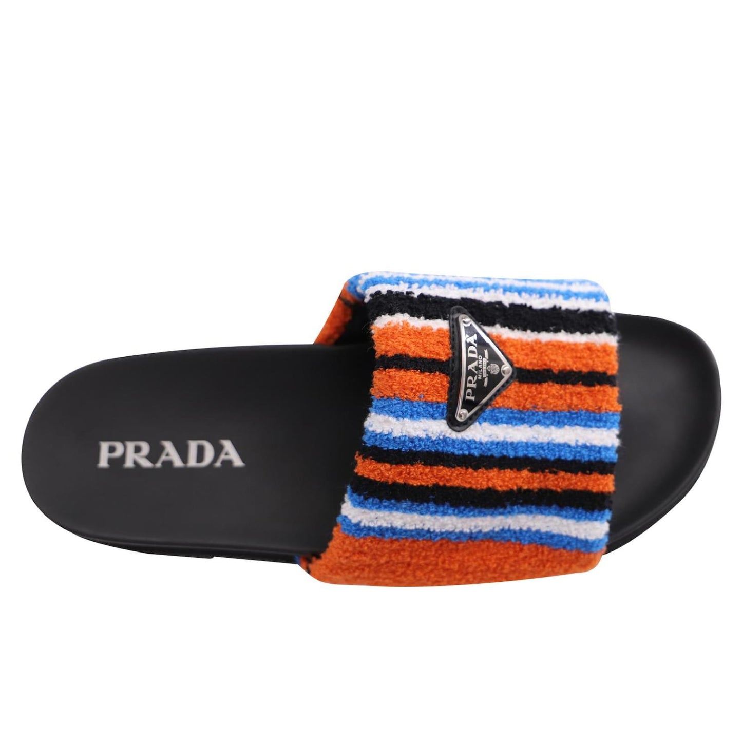 Prada Triangle Logo Terry Cloth Slides Orange