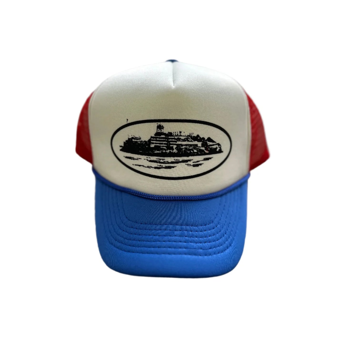 Corteiz Alcatraz Trucker Hat Red White Blue