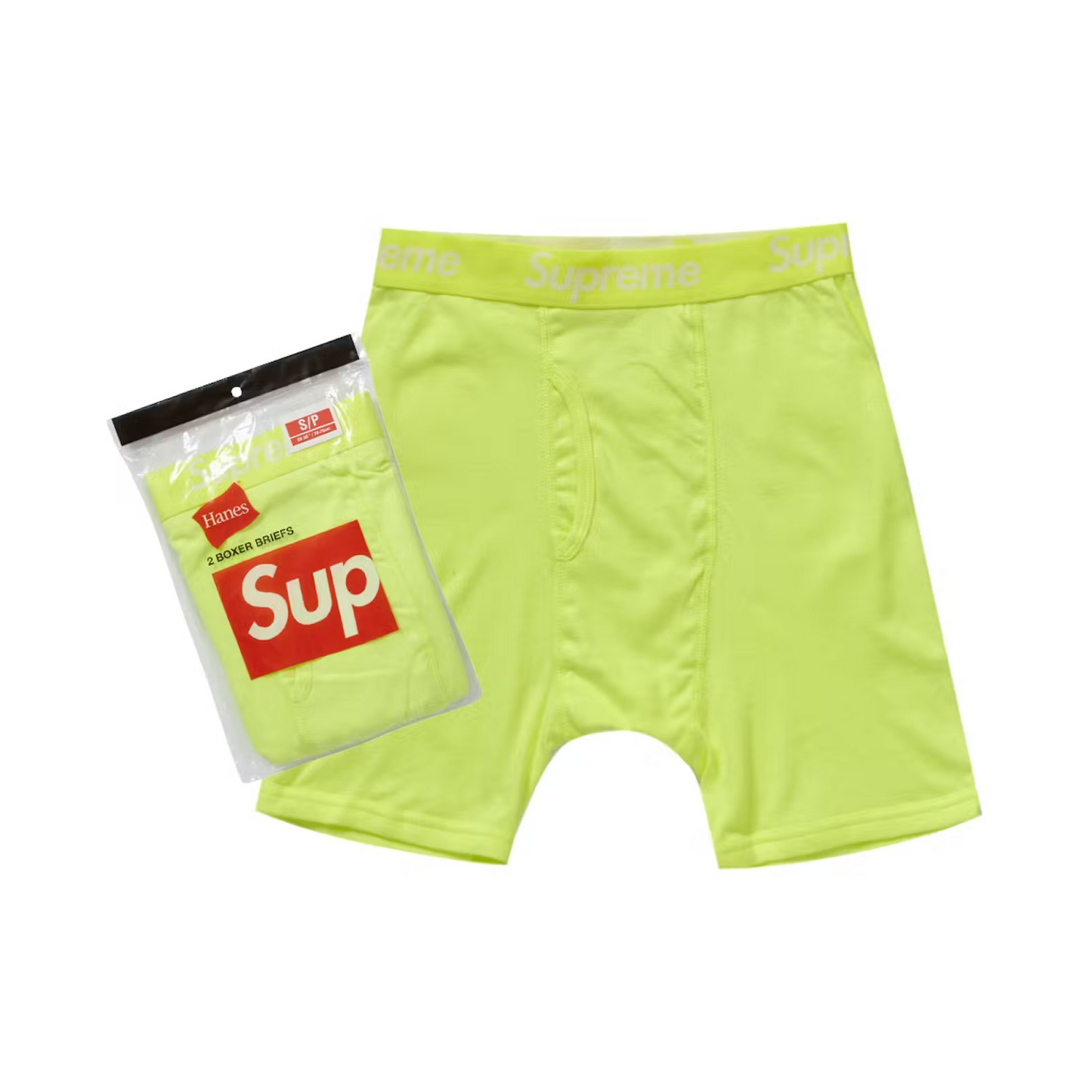 Supreme Hanes Boxer Briefs (2 Pack) Flourescent Yellow Supreme