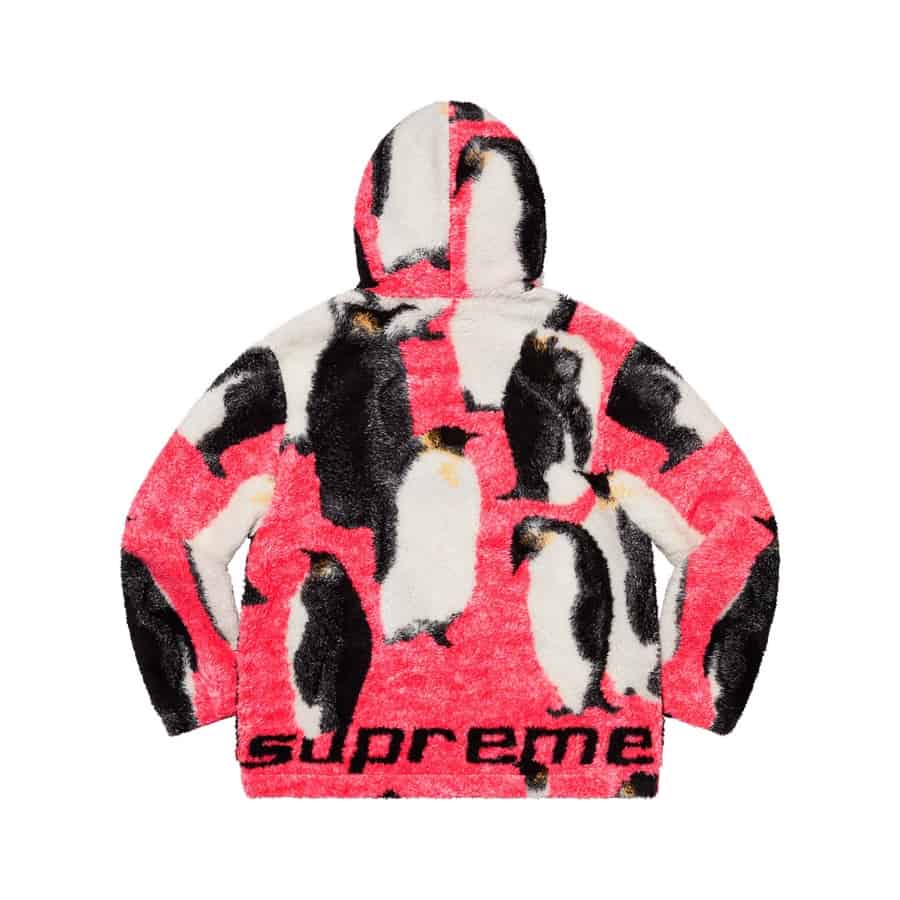 Supreme Penguins Hooded Fleece Jacket Pink Supreme
