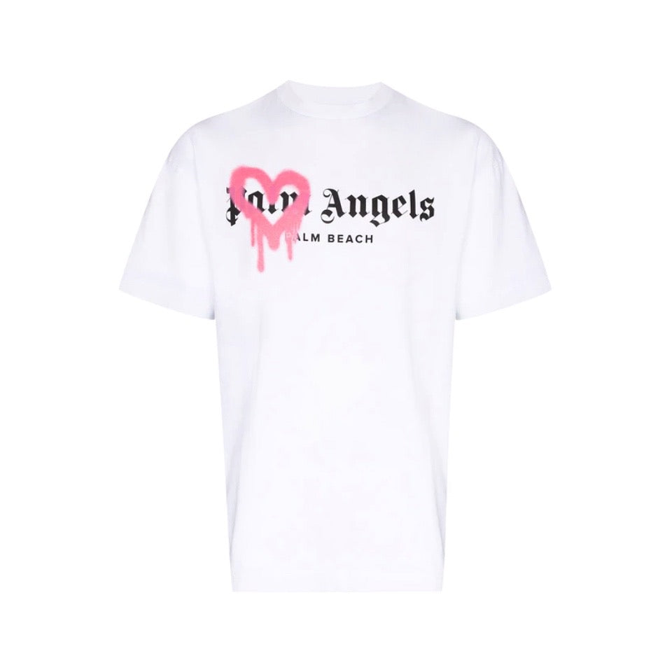 Palm Angels Palm Beach Heart Sprayed Logo T-Shirt White Palm Angels