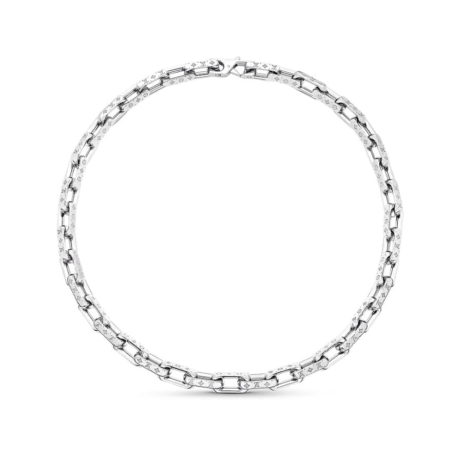Louis Vuitton Silver Finish Monogram Square Pendant Necklace – The