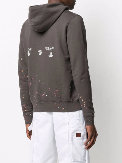Off white hoodie with paint splatter hot sale