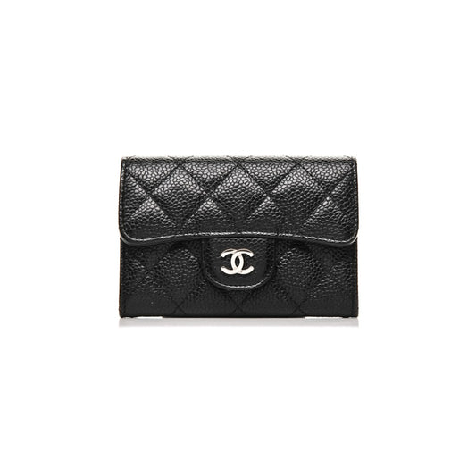 Chanel Flap Card Holder Quilted Caviar Silver-Tone Black Chanel