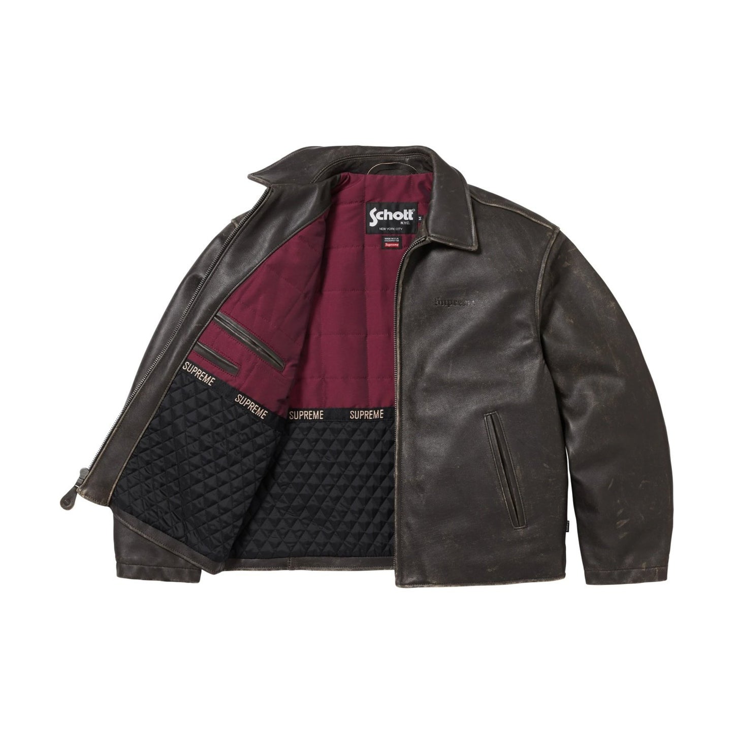 Supreme Schott Leather Racer Jacket (FW25) Black