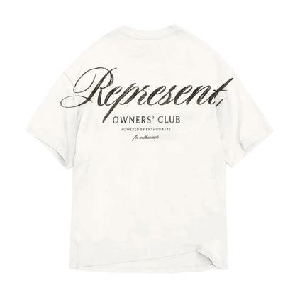 Represent Owners Club Script Tee Flat White
