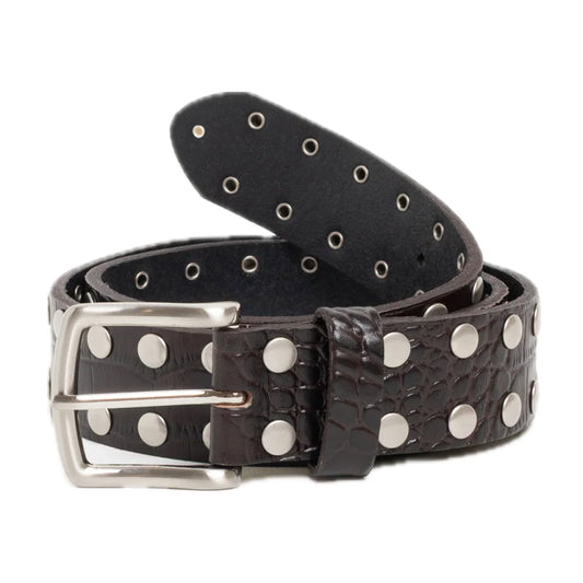 Stussy 8 Ball Studded Belt Textured Brown
