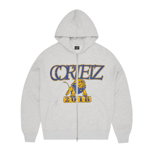 Corteiz Lion Boxy Zip Hoodie Light Heather Grey