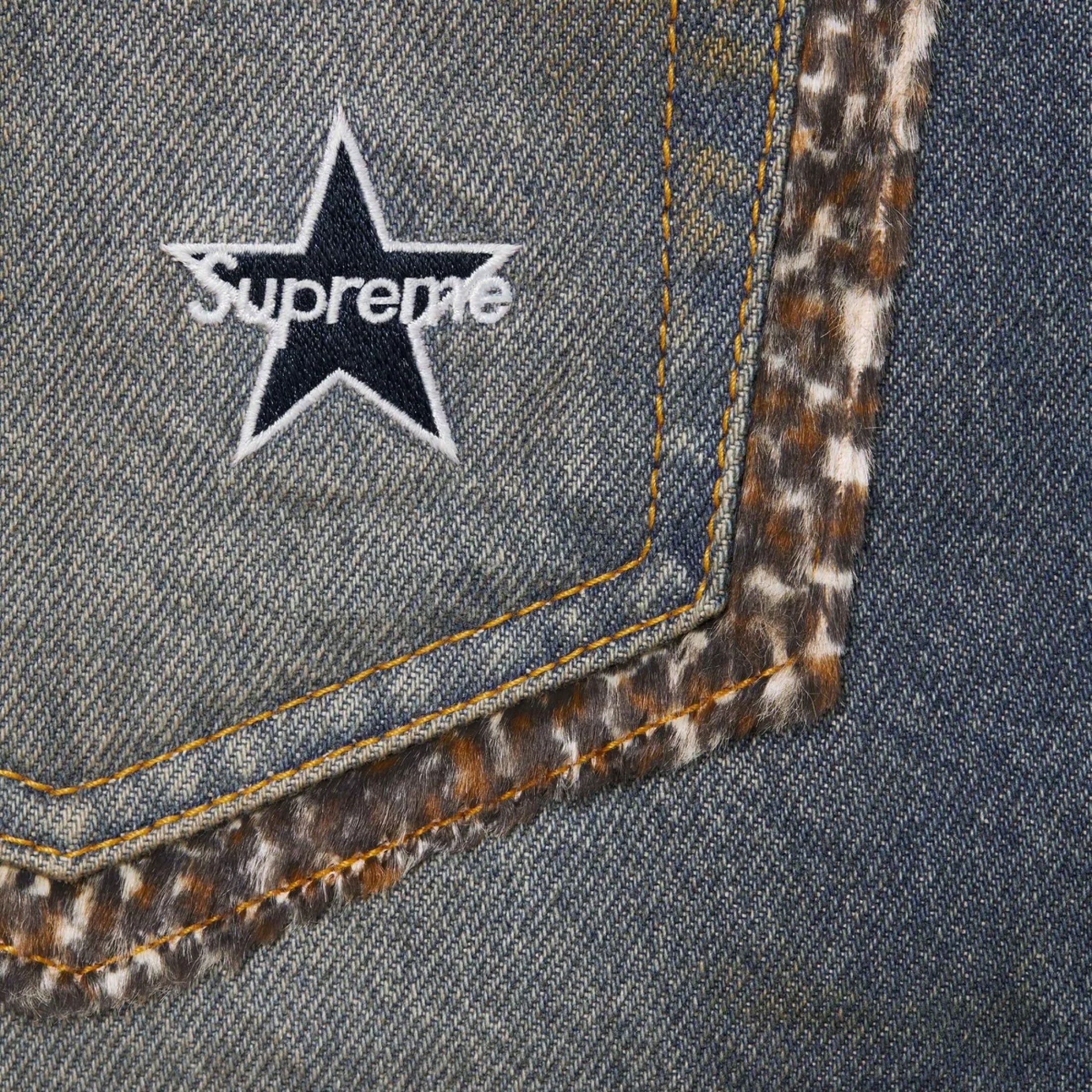 Supreme Faux Fur Loose Fit Jean Indigo M Supreme Leopard Faux Fur