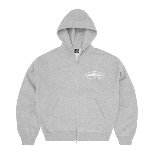 Corteiz Island Puff Print Zip Hoodie Light Heather Grey