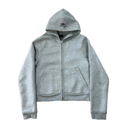 Balenciaga 3B Logo Slim Fit Zip Up Hoodie Grey