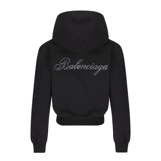Balenciaga Handwritten logo Zip Up Rhinestone Cropped Hoodie