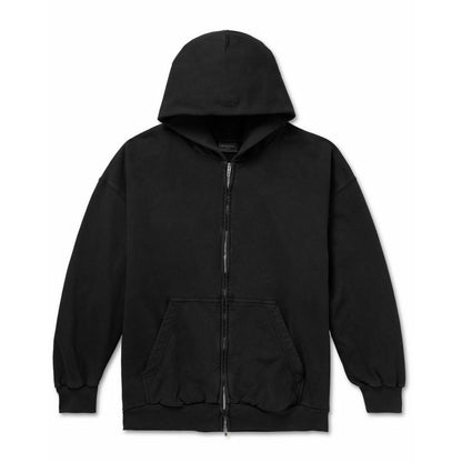 Balenciaga Paris Oversized Fit Zip Up Hoodie Faded Black