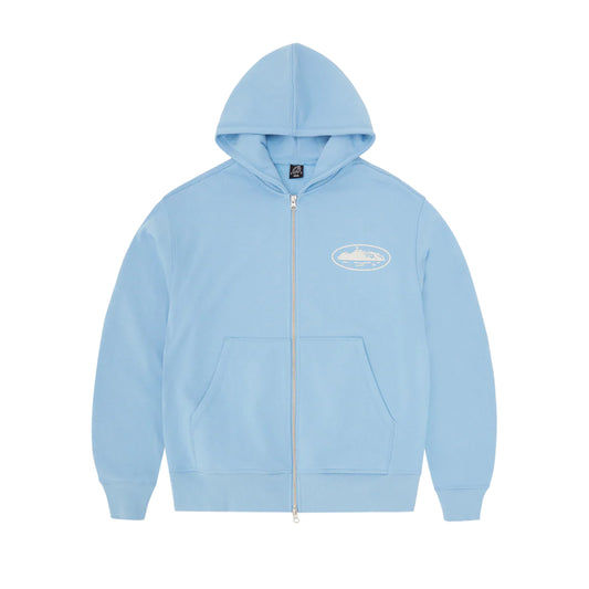 Corteiz Island Puff Print Zip Hoodie Light Blue