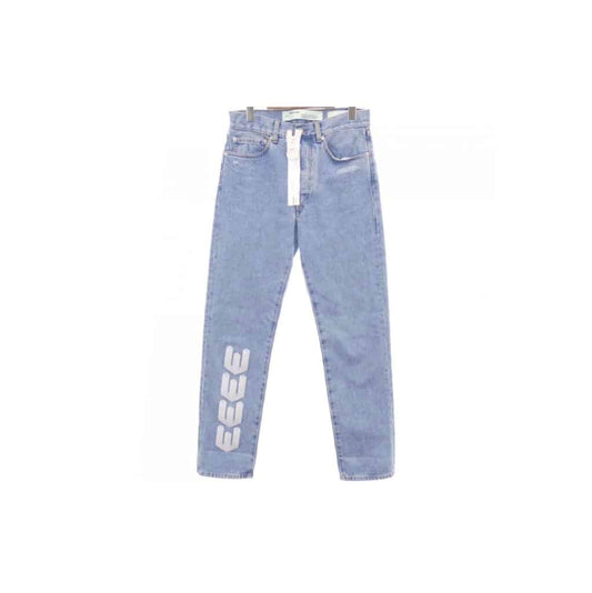 Off-White Embroidered Straight Leg Denim Jeans Blue