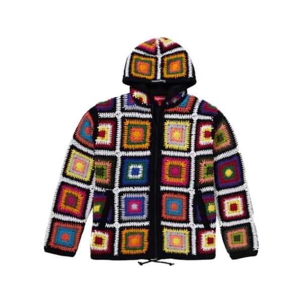 Supreme Crochet Hooded Zip Up Sweater Multicolor