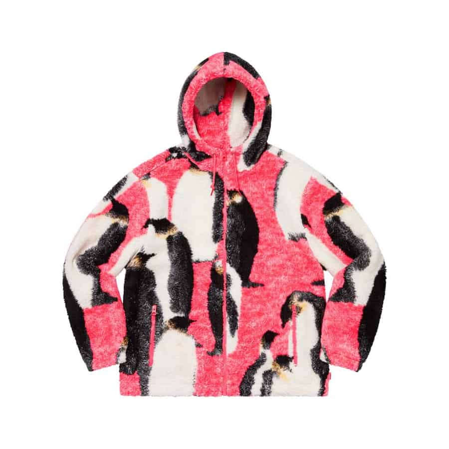 Supreme Penguins Hooded Fleece Jacket Pink Supreme