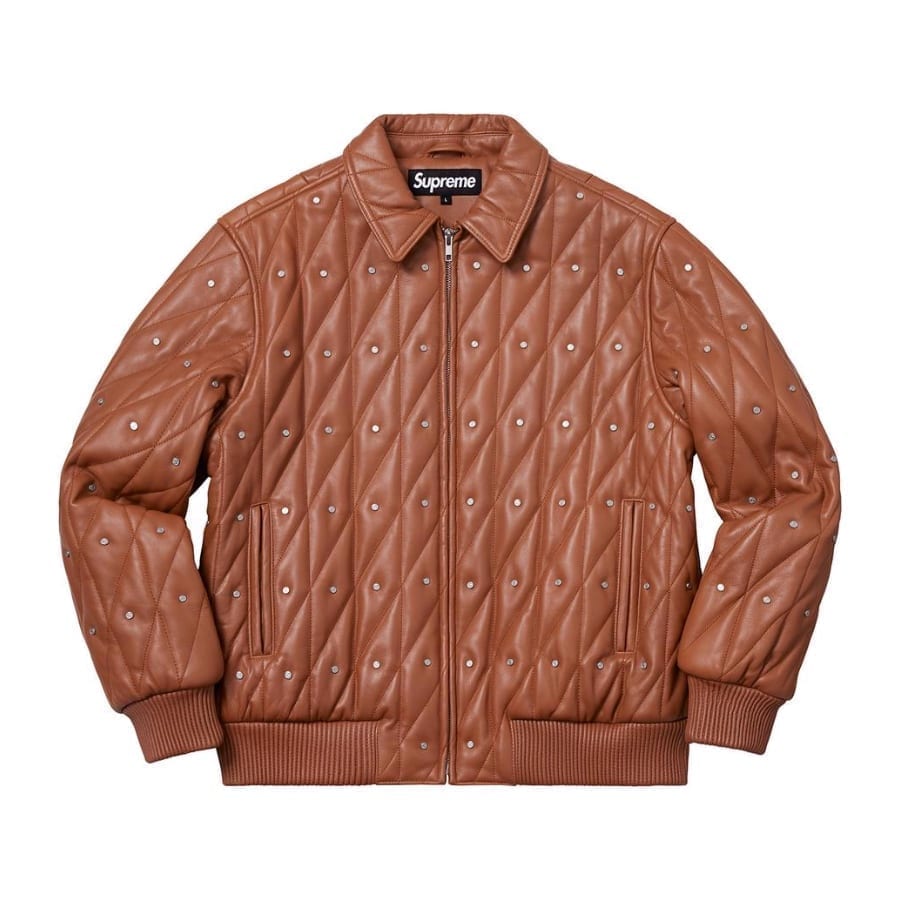 Supreme Quilted Studded Leather Jacket Light Brown Supreme