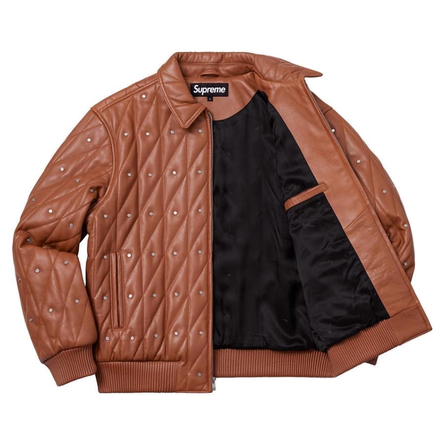 Supreme Quilted Studded Leather Jacket Light Brown Supreme