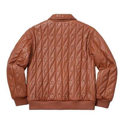 Supreme Quilted Studded Leather Jacket Light Brown