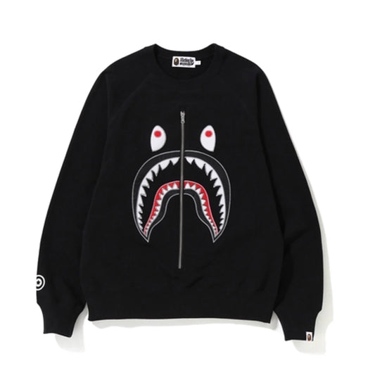 BAPE Applique Metal Zip Shark Crewneck Black Bape