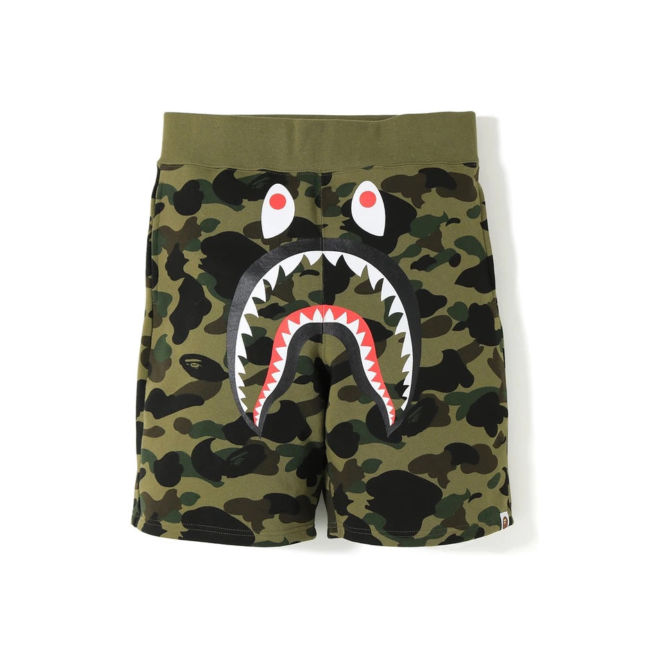 BAPE 1st Camo Shark Sweat Shorts Green Bape