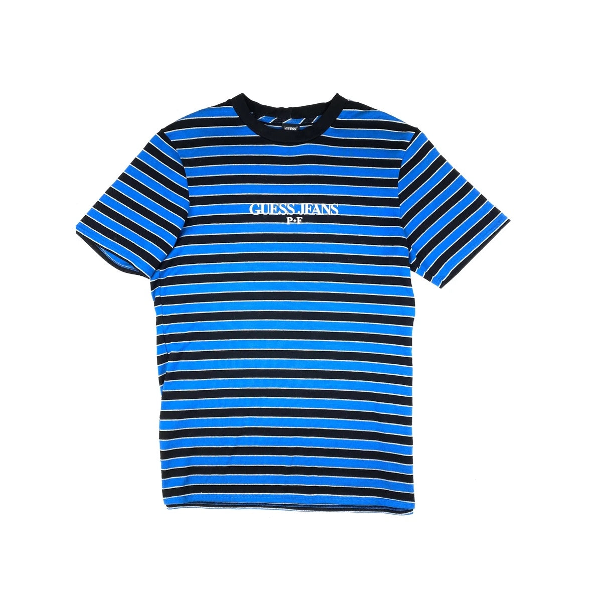 GUESS X PLACES + FACES REFLECTIVE LOGO STRIPED TEE BLUE