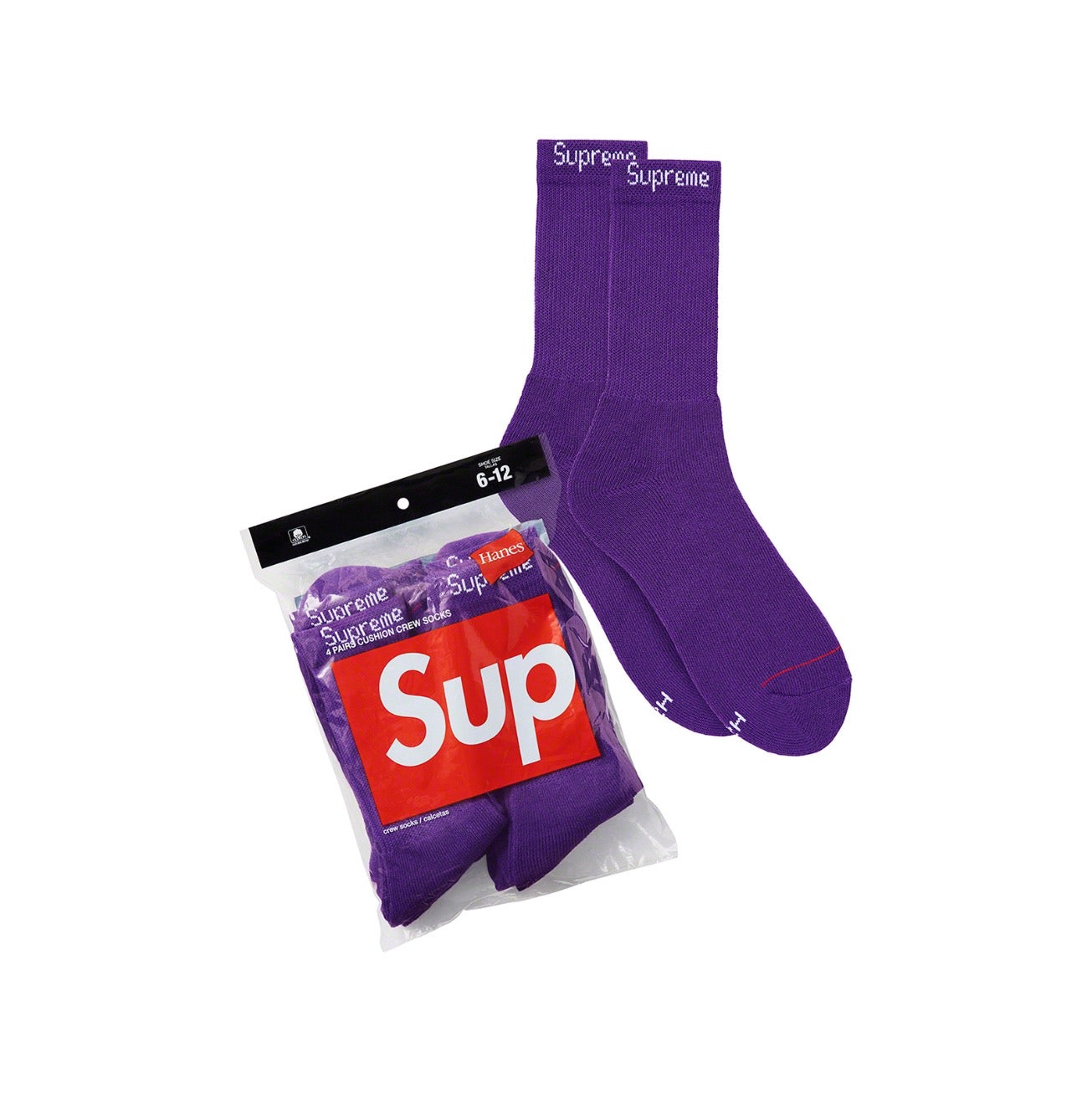 Supreme Hanes Crew Socks (4 Pack) Purple Supreme
