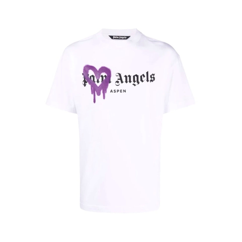 Palm Angels Aspen Heart Sprayed Logo T-Shirt White/Purple/Black Palm Angels