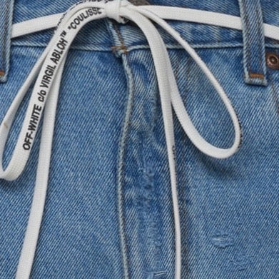 Off-White EV BRAVADO Crystal Distressed Denim Jeans Blue/Multicolor