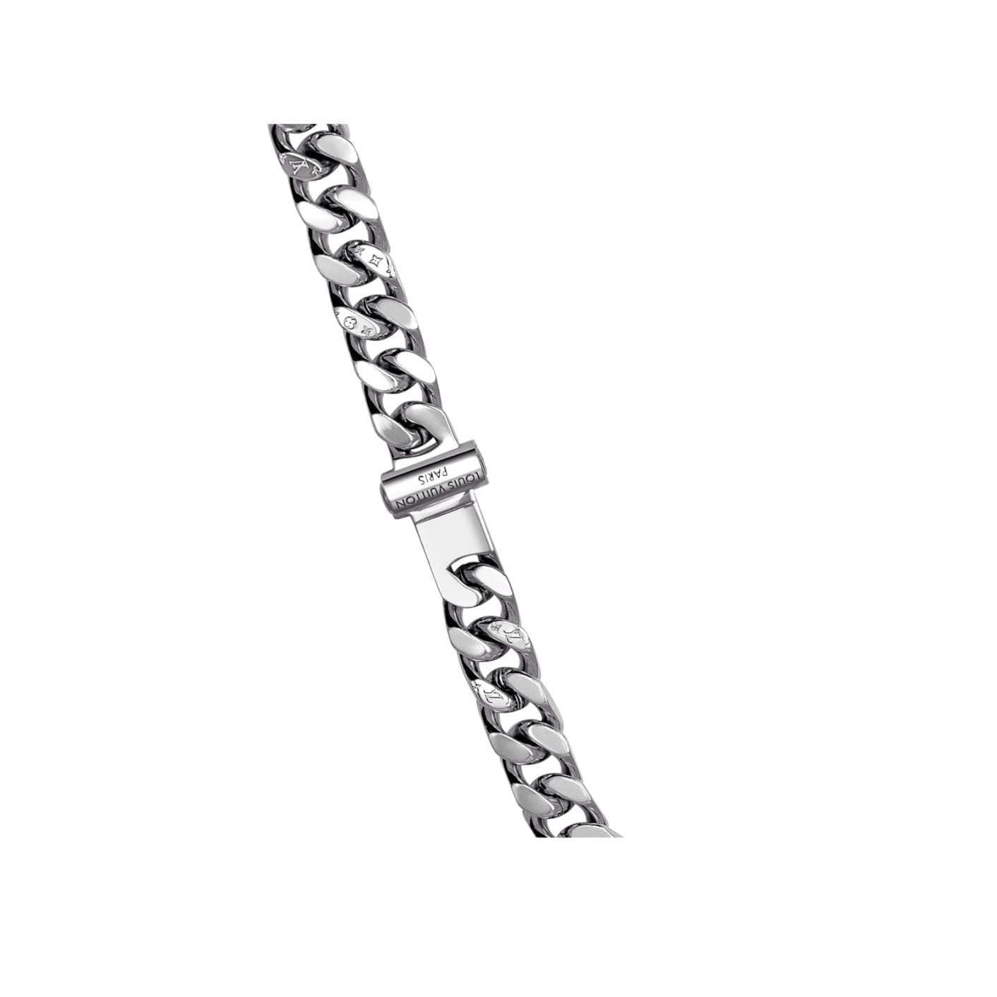 Louis Vuitton Chain Links Necklace Engraved Monogram Silver Louis Vuitton