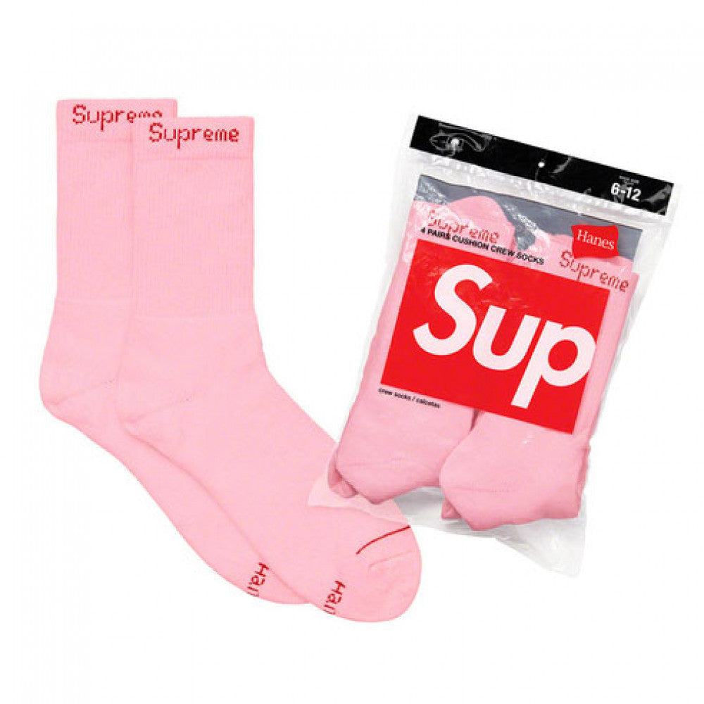 Supreme Hanes Crew Socks (4 Pack) Pink Supreme